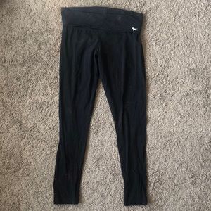 Victoria’s Secret Pink Black Bleach Splatter Fold-Over Waistband Yoga Leggings M